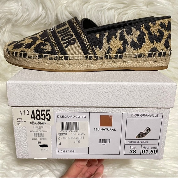 CHRISTIAN DIOR LOGO EMBROIDERED LEOPARD PRINT GRANVILLE ESPADRILLE 38 - Picture 7 of 10